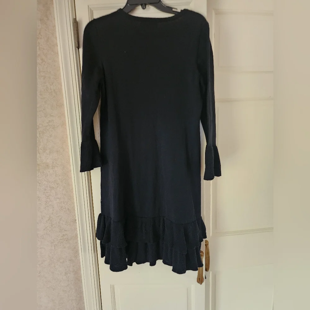 Nine West Women's Black Bell Sleeve Sweater Dress Ruffle Hem Size M - Picture 2 of 5
